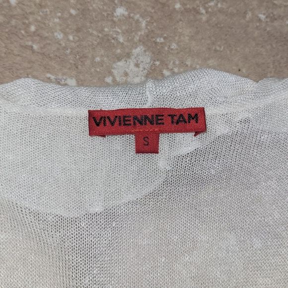 [SOLD]Vivienne Tam Cream Sheer Short-Sleeved Ruffle Tiered Knit Dress - Small - Picture 7 of 8